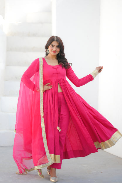 Hot Pink Front cut Anarkali .
