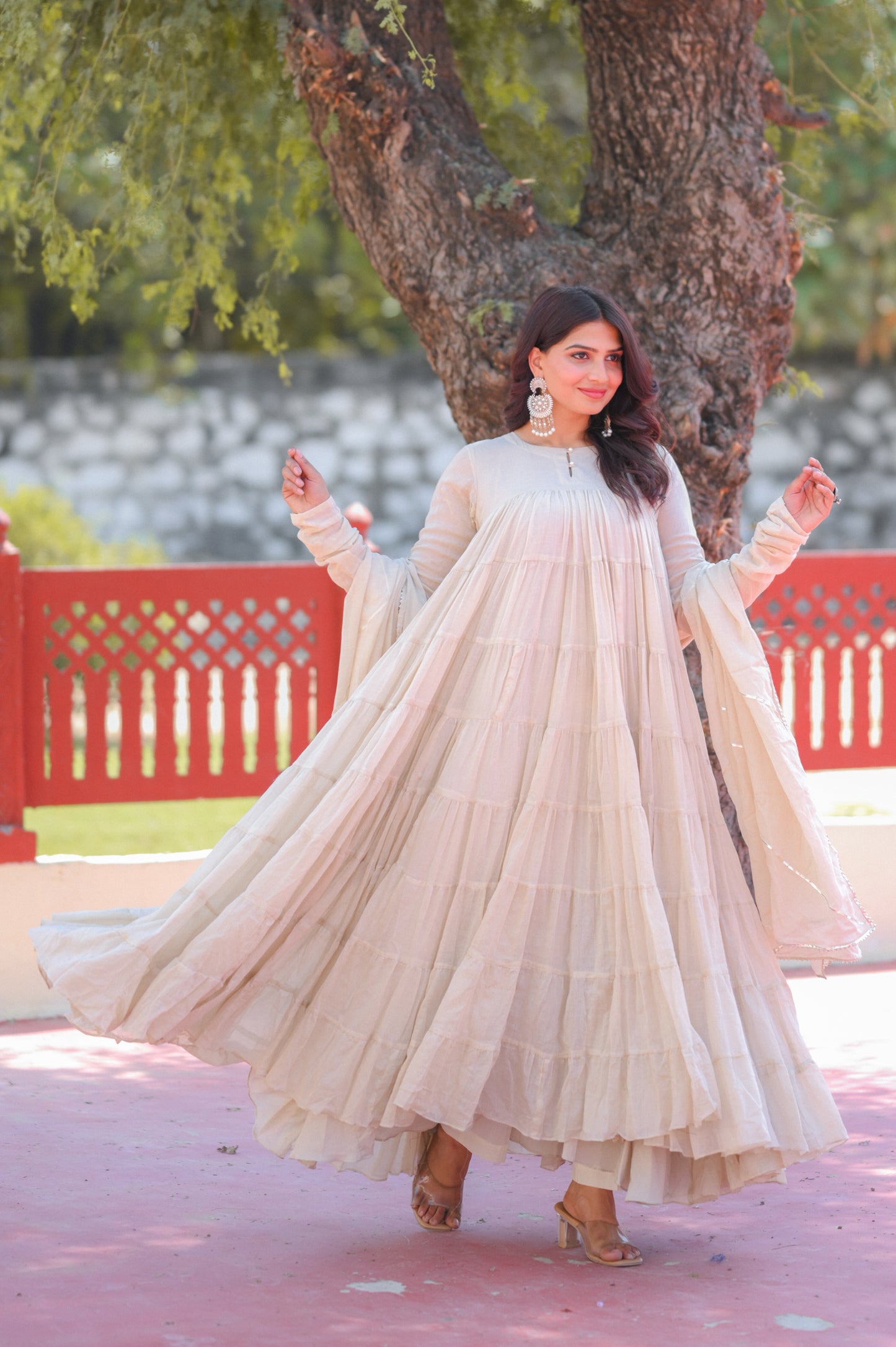 Beige 8 tier Anarkali