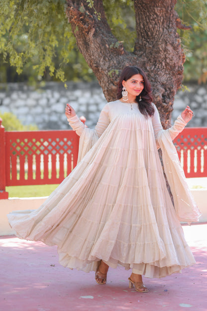 Beige 8 tier Anarkali