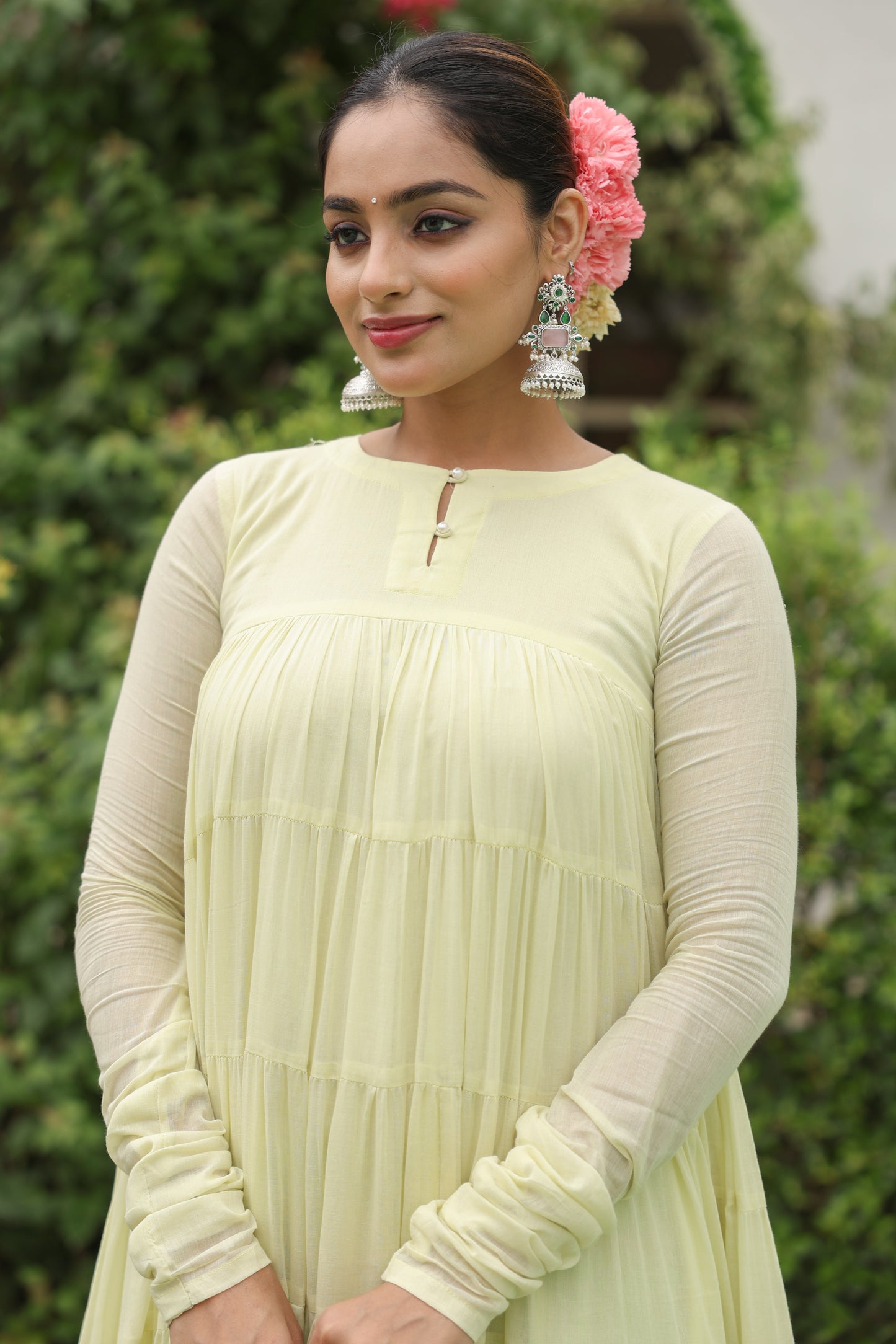 Pale Yellow 8 tier Anarkali