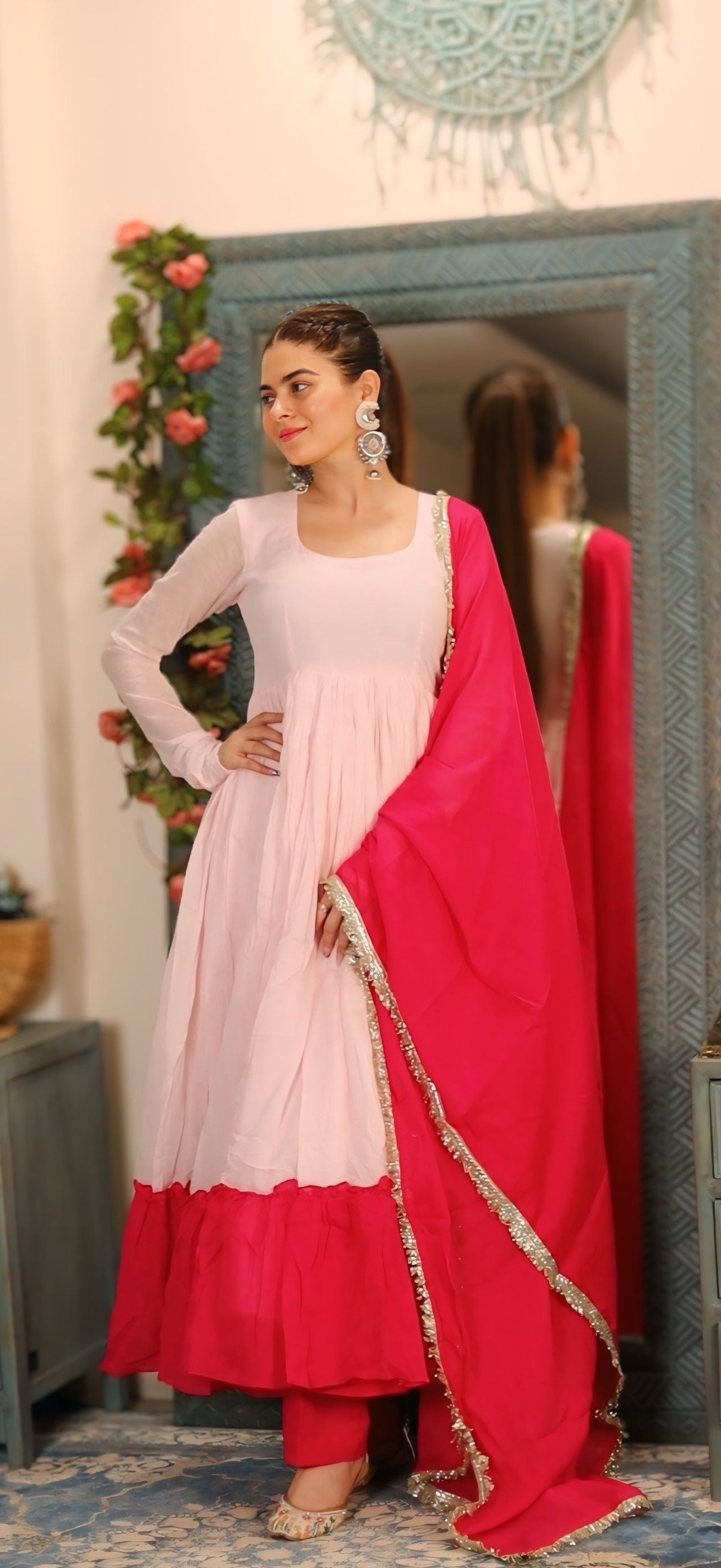 Baby pink and Rani combo Anarkali