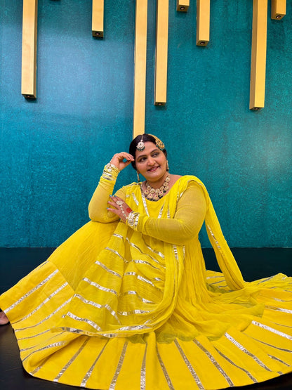 Yellow Masakali  Mul Cotton Anarkali