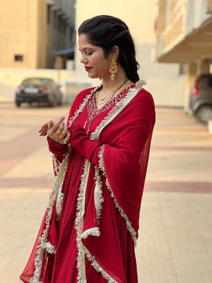 Red wrinkled Handwork cotton Suit
