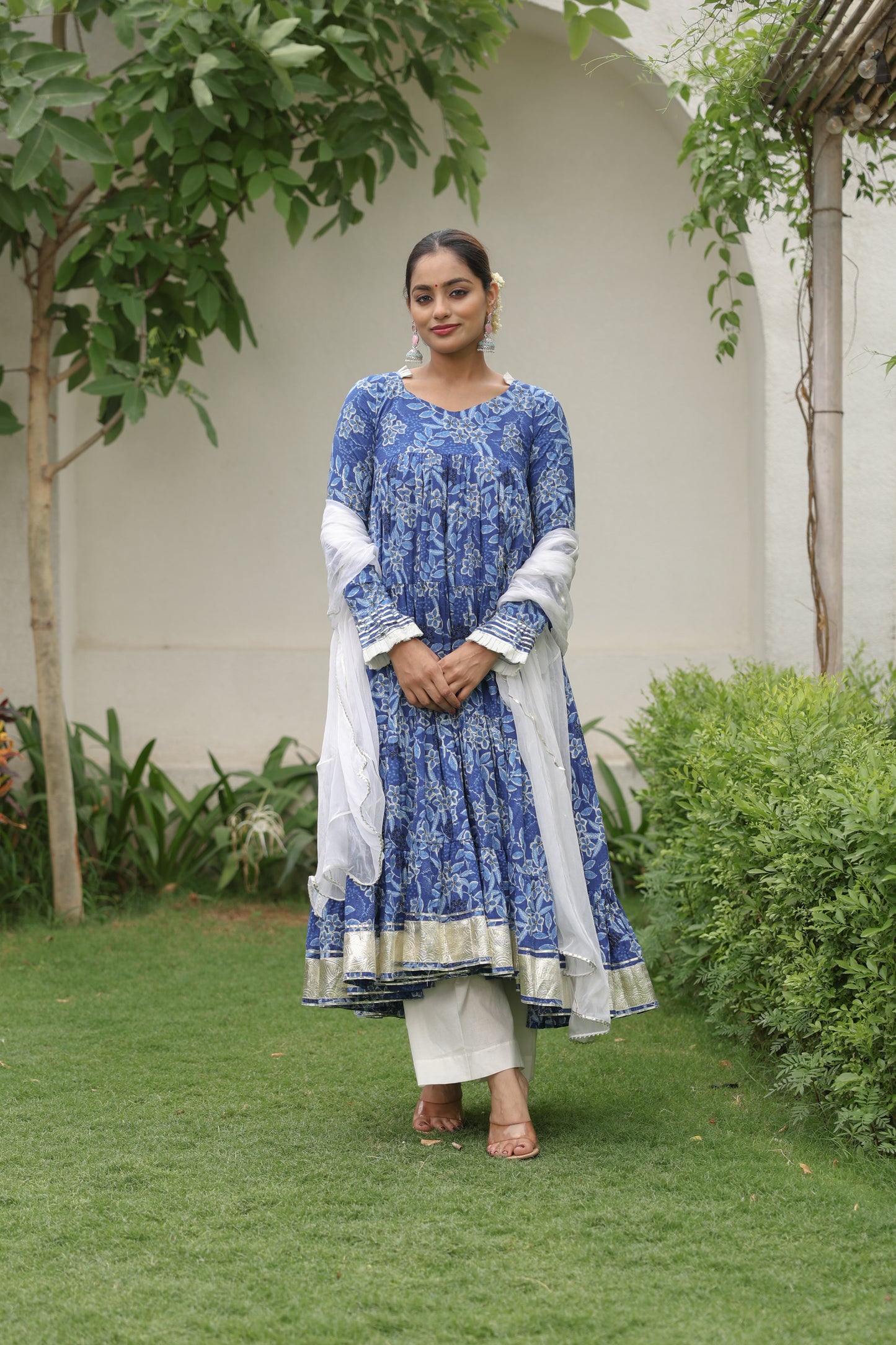 Indigo printed Cotton Anarkali