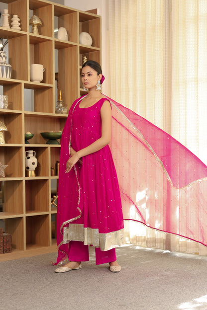 Hot Pink Handwork Anarkali