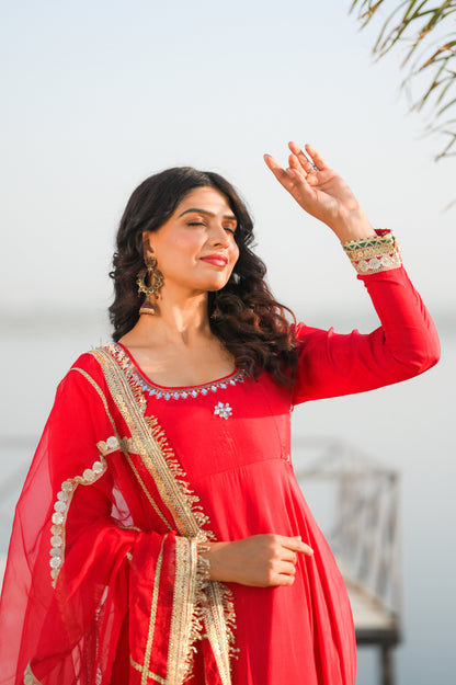 Red Blush Handwork Anarkali Suit Set