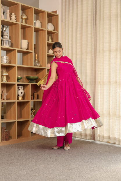 Hot Pink Handwork Anarkali
