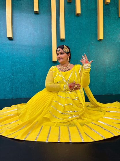 Yellow Masakali  Mul Cotton Anarkali