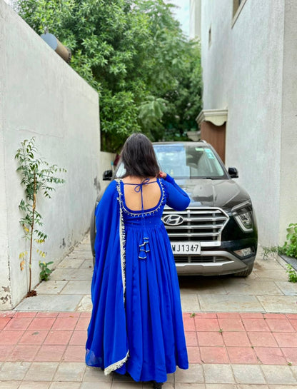 Royal Blue Georgette Handwork Anarkali.