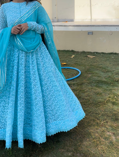 Sky Blue Chikankari Anarkali