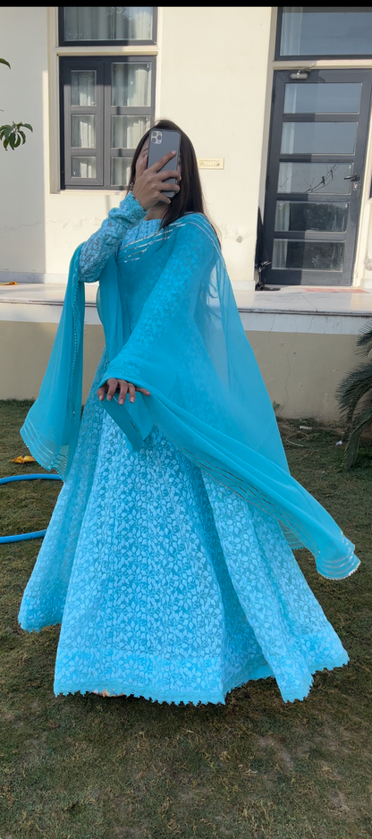 Sky Blue Chikankari Anarkali