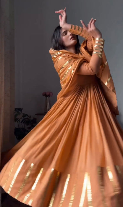 RUSTIC ORANGE BROWN ANARKALI