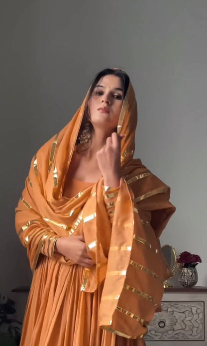 RUSTIC ORANGE BROWN ANARKALI