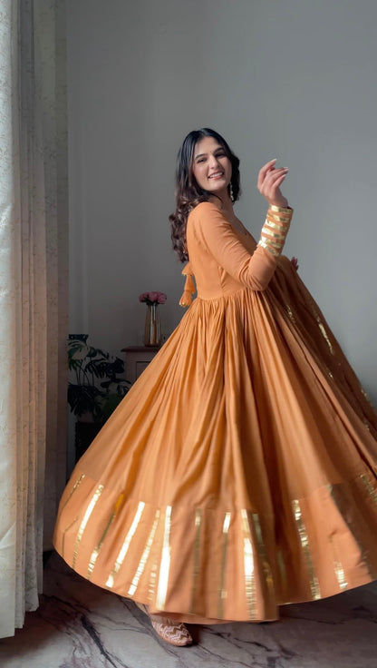 RUSTIC ORANGE BROWN ANARKALI