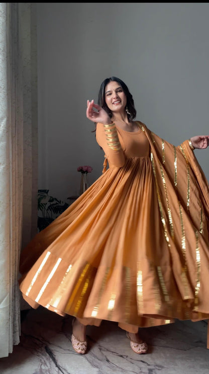 RUSTIC ORANGE BROWN ANARKALI