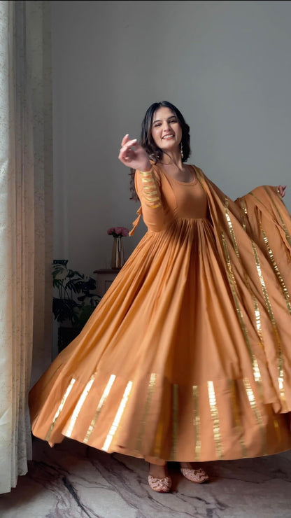 RUSTIC ORANGE BROWN ANARKALI