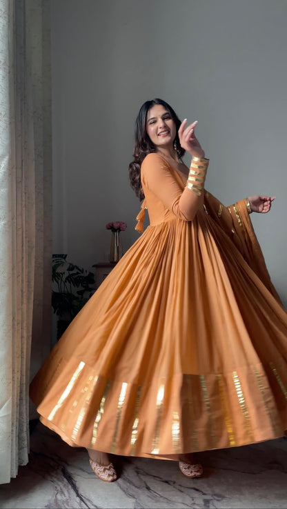 RUSTIC ORANGE BROWN ANARKALI