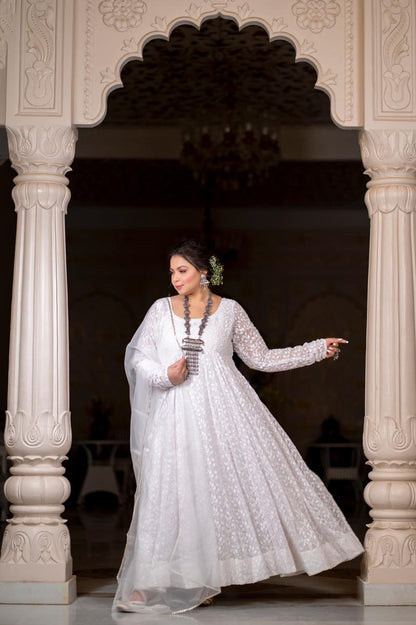 White Chikanakri Anarkali