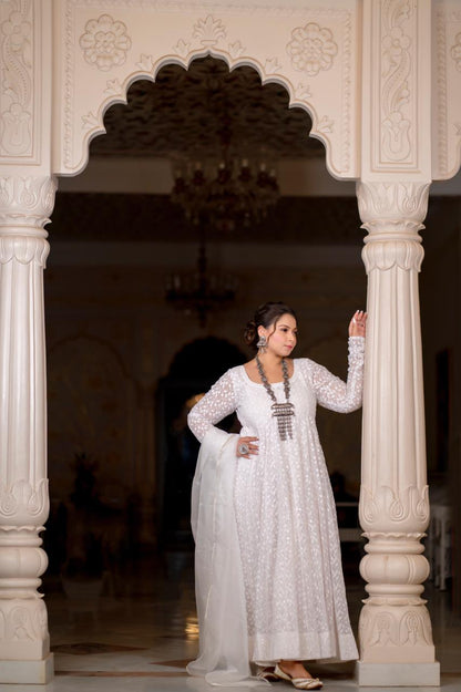 White Chikanakri Anarkali