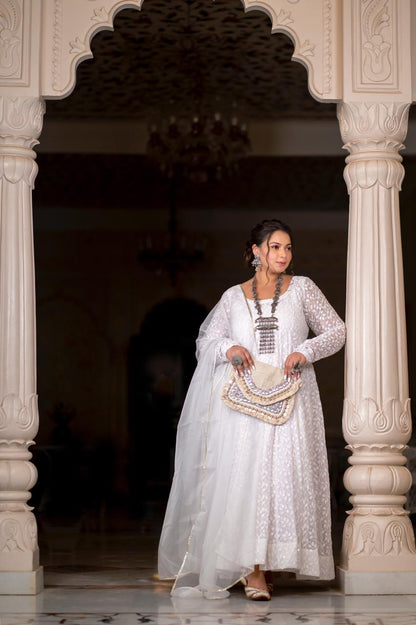 White Chikanakri Anarkali
