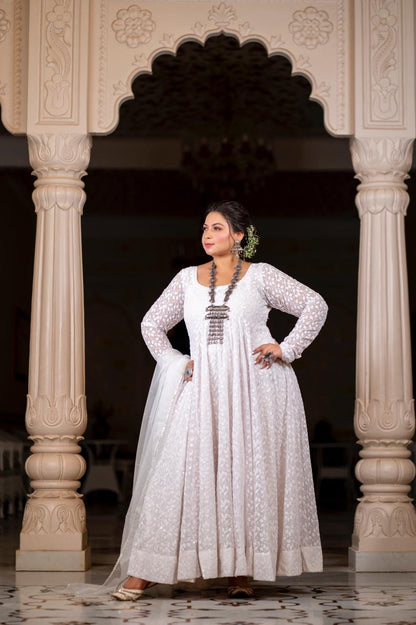 White Chikanakri Anarkali