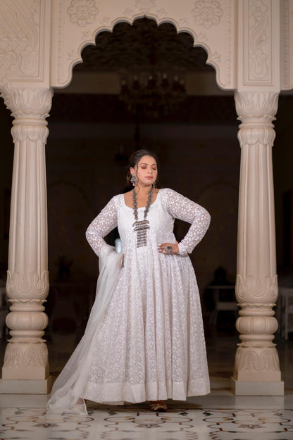 White Chikanakri Anarkali