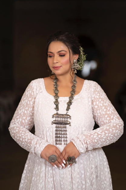 White Chikanakri Anarkali