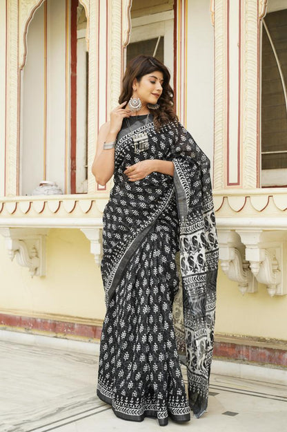 Black linen saree