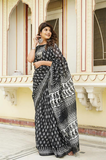 Black linen saree
